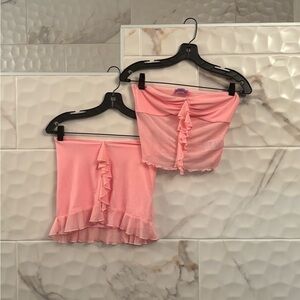 EDIKTED Pink Ruffled Tube Top and Matching Skirt